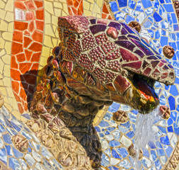 Park Guell dragon mosaic sculpture, Barcelona, Spain. 