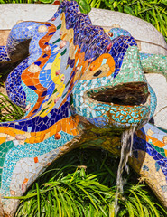 Lizard mosaic sculpture in Park Guell, Barcelona, Spain. Dragon