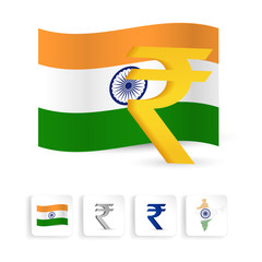 indian rupee sign symbol with india flag. Vector illustration.