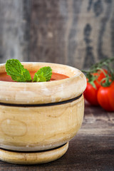 Tomato soup on wood
