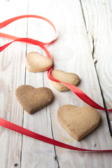 Homemade Heart Shape Cookies With Red Ribbon.