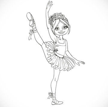 Ballerina girl dancing in ballet tutu on one leg outlined isolat