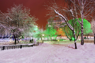 Winter evening in the city Park