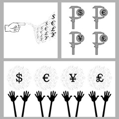 Fototapeta na wymiar a set of global currency and palm. for successful business and make money vector illustration for design and printing 