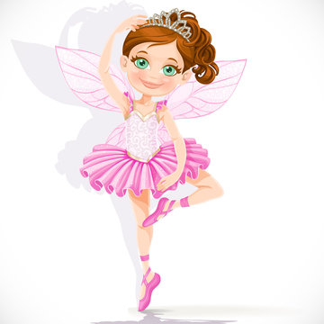 Cute little fairy girl in pink tutu and tiara isolated on a whit
