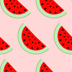 Colorful seamless pattern of watermelon slices. Vector illustration of summer sliced melon fruits. Eco food illustration.