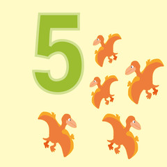 The number 5. Five dinosaurs (Pteranodon ).