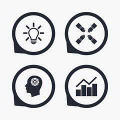 Lamp idea. Graph chart diagram. Head with gear.