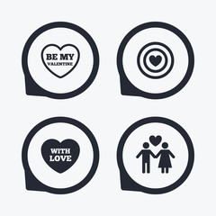 Valentine day love icons. Target aim with heart.