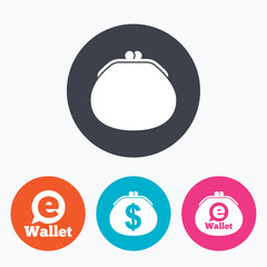 Electronic wallet icons. Dollar cash bag sign.