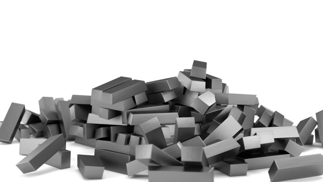 This is animation of realistic bars of lead falling and bouncing against white background 2b.