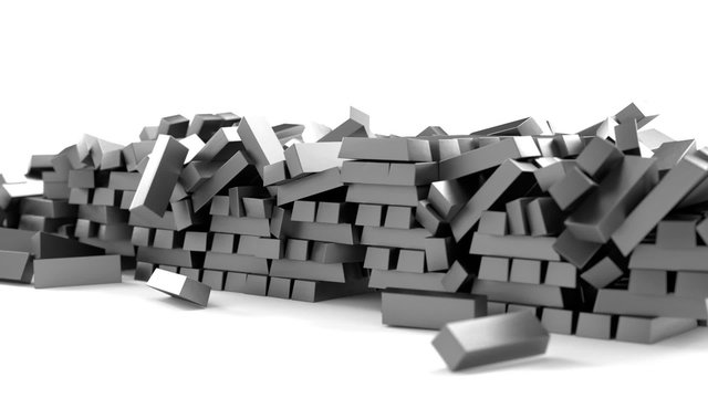 This is animation of realistic bars of lead falling and bouncing against white background 3b.