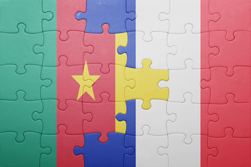 puzzle with the national flag of cameroon and france