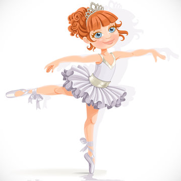 Beautiful little ballerina girl in white dress