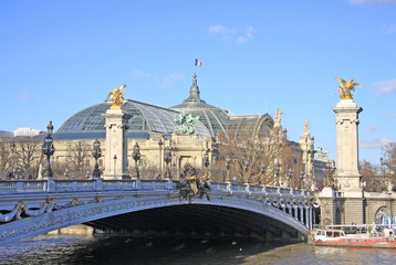 PARIS, FRANCE -18 DECEMBER 2011: Grand Palais des Champs-Elysees and Pont Alexandre lll in Paris, France