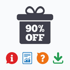 90 percent sale gift box tag sign icon.