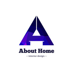 Vector trendy polygonal minimalistic negative space interior design logo. A letter home goods logotype.