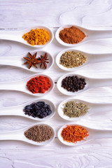 Spices in ceramic bowls