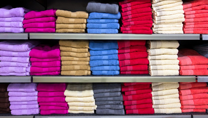 Stacks of multicolored towels