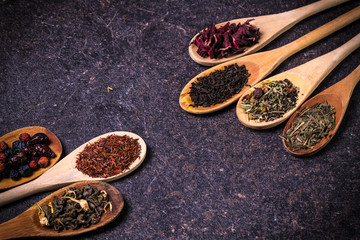 assortment of dry tea. healthy food concept