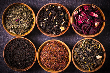 assortment of dry tea. healthy food concept