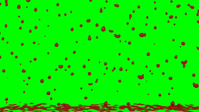 Animated dripping, pouring and splashing blood against green background in slow motion 6b.