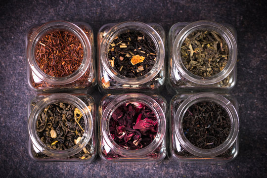 assortment of dry tea. healthy food concept