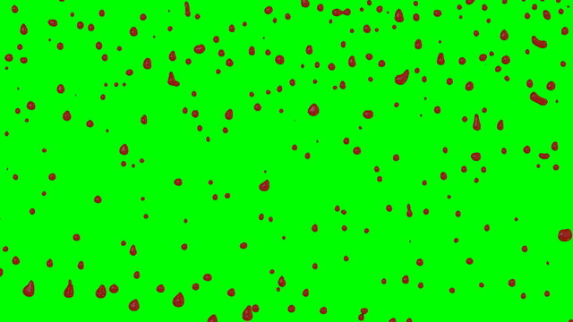 Animated dripping blood against green background in slow motion 6.
