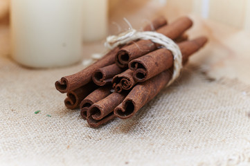 Cinnamon sticks tied with a rope