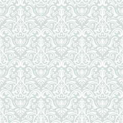 Damask seamless light blue and white ornament. Traditional pattern. Classic oriental background