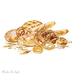 Rolgordijnen Watercolor Food  - Bread © nataliahubbert