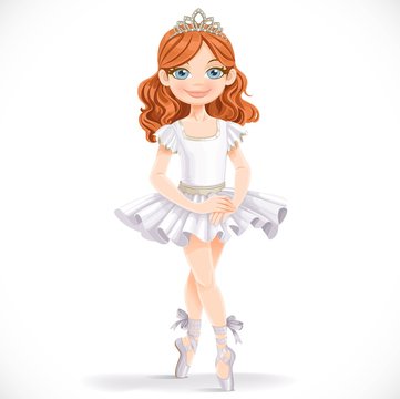 Cute little brunette ballerina girl in white tutut and tiara iso