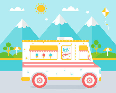 Ice Cream Truck Agains Beach Landscape