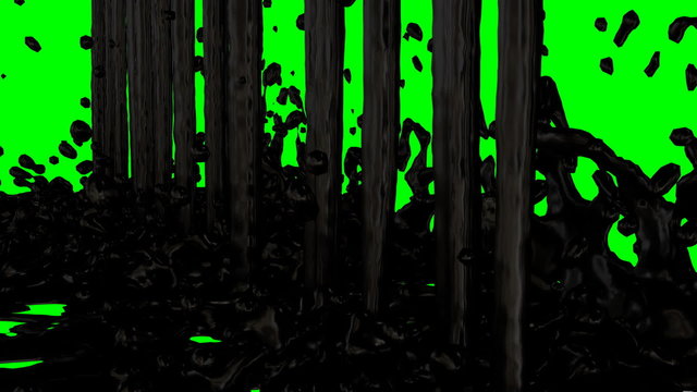 Animated dripping and splashing crude oil or black oil pant against green background in slow motion 8b. Close up shot.
