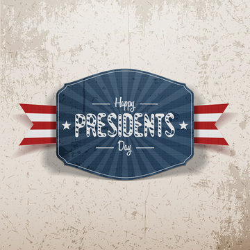Happy Presidents Day retro blue Banner with Ribbon