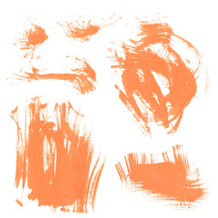 Set texture orange paint smears on white background 4