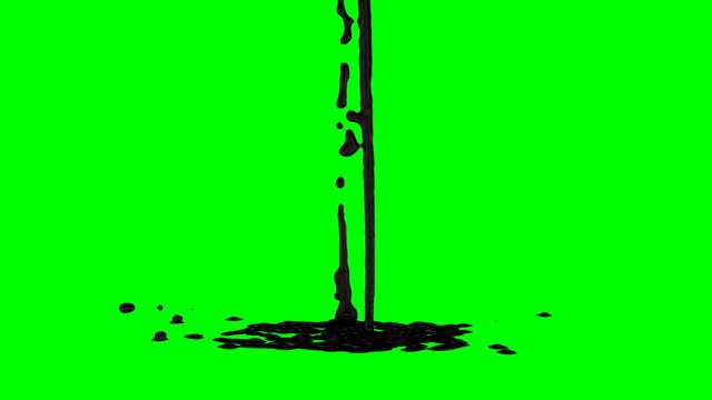 Animated dripping and splashing crude oil or black oil pant against green background in slow motion 4b.