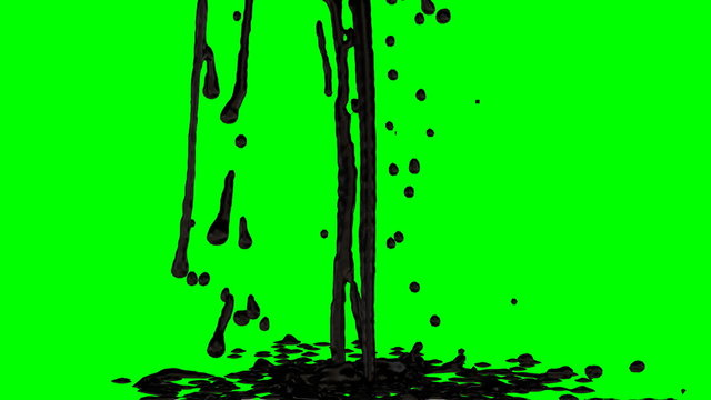 Animated dripping and splashing crude oil or black oil pant against green background in slow motion 2b.