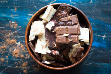 Different varieties of chocolate.