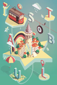 3d isometric vector illustration istanbul poster