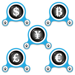 Blue abstract icons and currencies symbols
