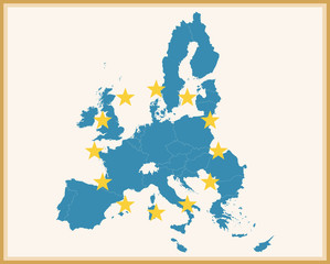 Vintage Map of European Union with EU flag
