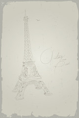hand drawing postcard Eiffel Tower, Paris, France