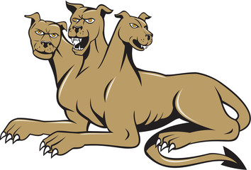 Cerberus Multi-headed Dog Hellhound Sitting Cartoon