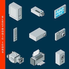 Isometric flat 3d electronic equipment icons collection