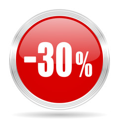 30 percent sale retail red glossy circle modern web icon