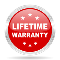 lifetime warranty red glossy circle modern web icon