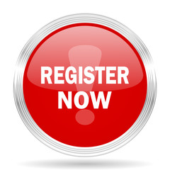 register now red glossy circle modern web icon
