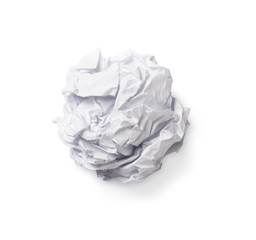 Isolated white crumpled paper ball with clipping  path