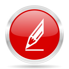 pencil red glossy circle modern web icon